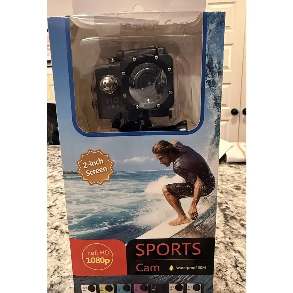 SPORTS Cam 1080p Action Camera 2in Screen Waterproof 30m MicroSDHC USB Black